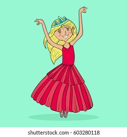 Beautiful cartoon girl dancing. vector