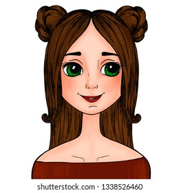 beautiful cartoon girl with green eyes with muzzles on his head