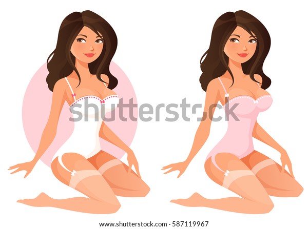 Beautiful Cartoon Girl Lingerie Stock Vector (Royalty Free) 587119967