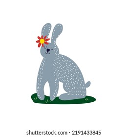 Beautiful cartoon illustration with colorful cartoon rabbit on white background.