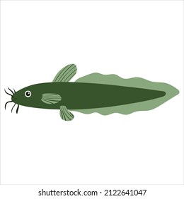 Beautiful cartoon illustration with colorful sea animals catfish on white background for print design. Kid graphic. Sea underwater life. Vector isolated hand drawing.