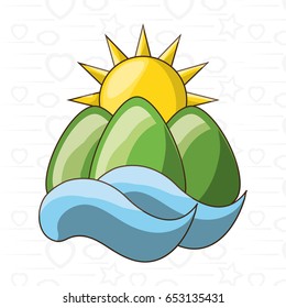 beautiful cartoon landscape sun mountain and river