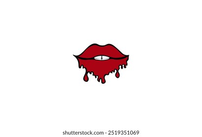 Lábios bonitos de desenho animado em batom vermelho. Ilustração vetorial de lábios femininos exuberantes	