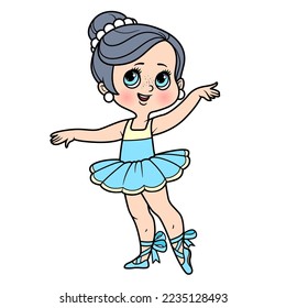 Beautiful cartoon little ballerina girl in lush tutu color variation for coloring page isolated on a white background