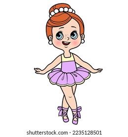 Beautiful cartoon little ballerina girl on toes in pointe  color variation for coloring page isolated on a white background