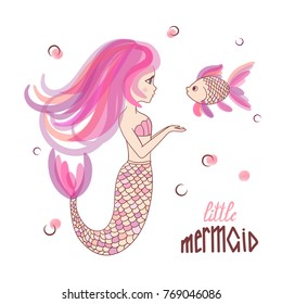 Beautiful cartoon little Mermaid fish vector illustration.