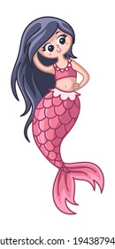 Beautiful cartoon mermaid isolated on white background. Fairy sea creature. Children vector illustration.