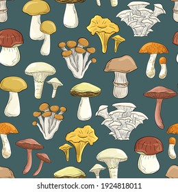 Beautiful cartoon mushrooms  Seamless pattern  Print for backgrounds  printing fabric  paper  wallpaper  packaging 