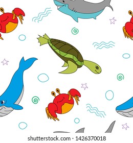 beautiful cartoon pattern on the sea theme