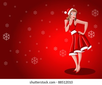 A Beautiful Cartoon Pin Up Girl Dressed Like Santa Claus