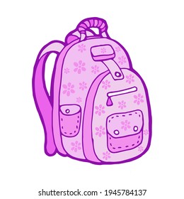 beautiful cartoon pink children's backpack, clip art Hand drawn colored vector illustration for design elements