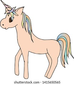 beautiful cartoon pony in rainbow mane on a white background. vector for textile design, posters, cards