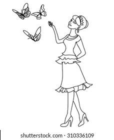 Beautiful cartoon princess- coloring page for kids