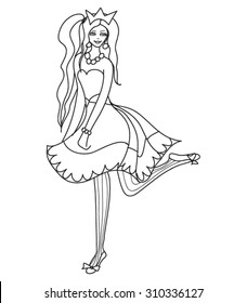 Beautiful cartoon princess- coloring page for kids