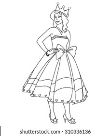Beautiful cartoon princess- coloring page for kids