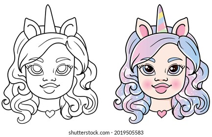 beautiful cartoon princess unicorn girl pink. vector