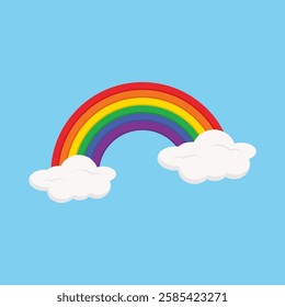 Beautiful cartoon rainbow with clouds
