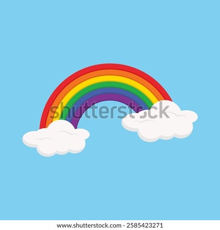 Beautiful cartoon rainbow with clouds