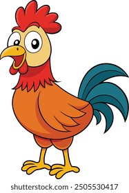 Beautiful Cartoon Rooster Vector Illustration Art