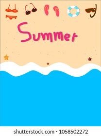 beautiful cartoon sea beach at summer vacation.