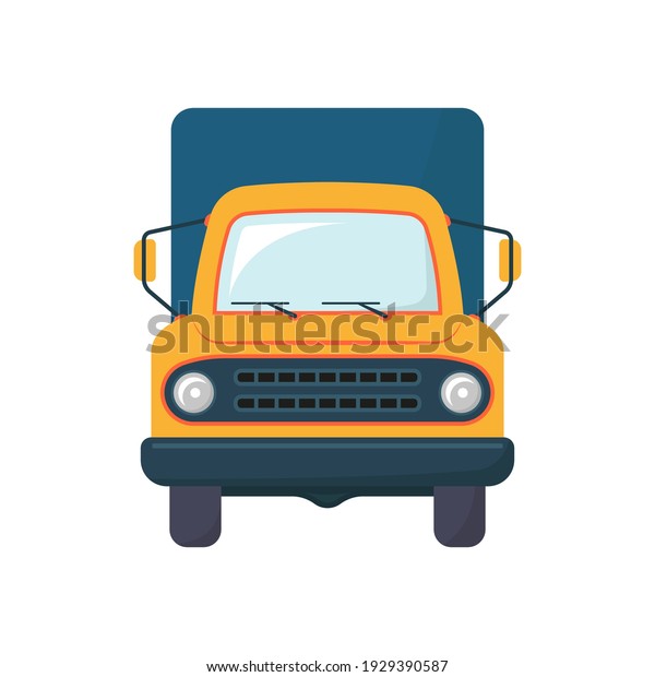 Beautiful cartoon truck\
icon. Cute car illustration. Front view. Colored silhouette. Vector\
flat graphic illustration. The isolated object on a white\
background. Isolate.