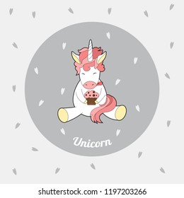 Beautiful cartoon unicorn art in a flat style. Design for baby clothes. Magical animal.  Cute unicorn character. Vector illustration.