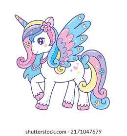 Beautiful cartoon unicorn vector illustration