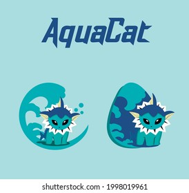 beautiful cartoon vector inspired by a water cat, blue color.