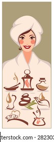 beautiful cartoon woman and spa icons and emblems collection