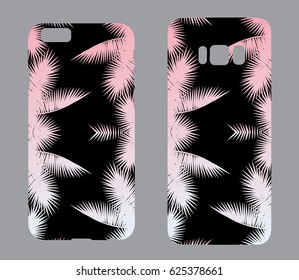 Beautiful cases for smartphones with ornaments of palm fronds. Print for lining the phone. Ready design. Vector illustration. Doodles. Summer drawings.