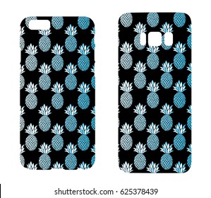 Beautiful cases for smartphones with pineapple. Print for lining the phone. Ready design. Vector illustration. Summer drawings.