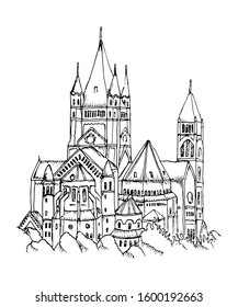 Beautiful castle in drawing sketch. Modern hand drawn design vector illustration.
