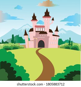 beautiful castle in green mountains