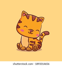 The beautiful cat with the brown pattern is sitting of illustration