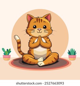 Beautiful cat cartoon yoga poses vector art illustration