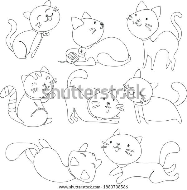 Beautiful Cat Coloring Pages Line Art Stock Vector (Royalty Free ...