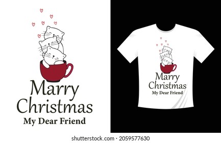 A beautiful cat. Cute kitten. Vector illustration for a postcard, poster, print for clothes or accessories. Marry Christmas.