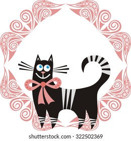 Beautiful cat and floral nature pattern card vector illustration