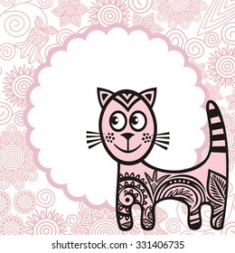 Beautiful cat and floral nature pattern background vector illustration