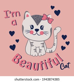 beautiful cat, girls graphic tees vector  designs 