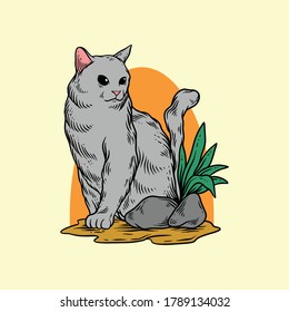 beautiful cat hand drawing style