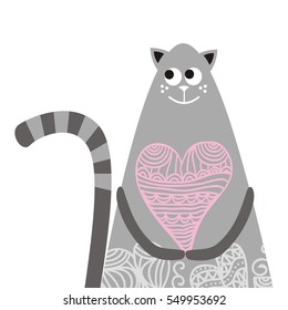 Beautiful cat with heart. Vector illustration.