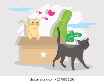 beautiful cat invitation with hearts