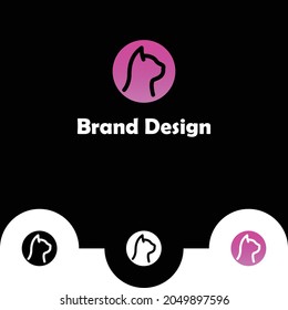 Beautiful cat logo design template in pink color