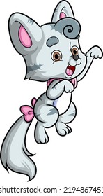 The beautiful cat is playing and catching something of illustration