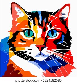 Beautiful cat portrait, watercolor dye painting, vector EPS 10 illustration