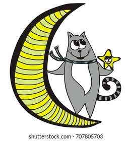 Beautiful cat with star. Vector illustration.