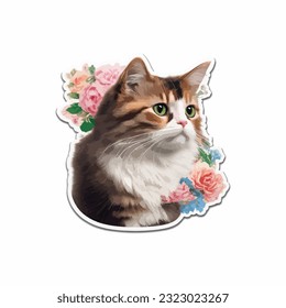 a beautiful cat sticker in  flowers