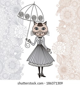 Beautiful cat with umbrella vector illustration