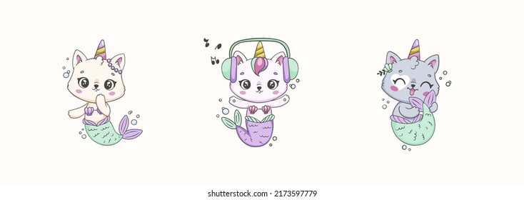 Beautiful cat unicorn mermaid